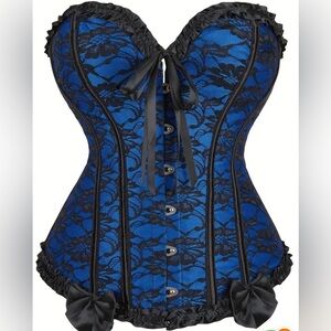 Elegant Blue and Black Lace Corset bustier lingerie goth shapewear